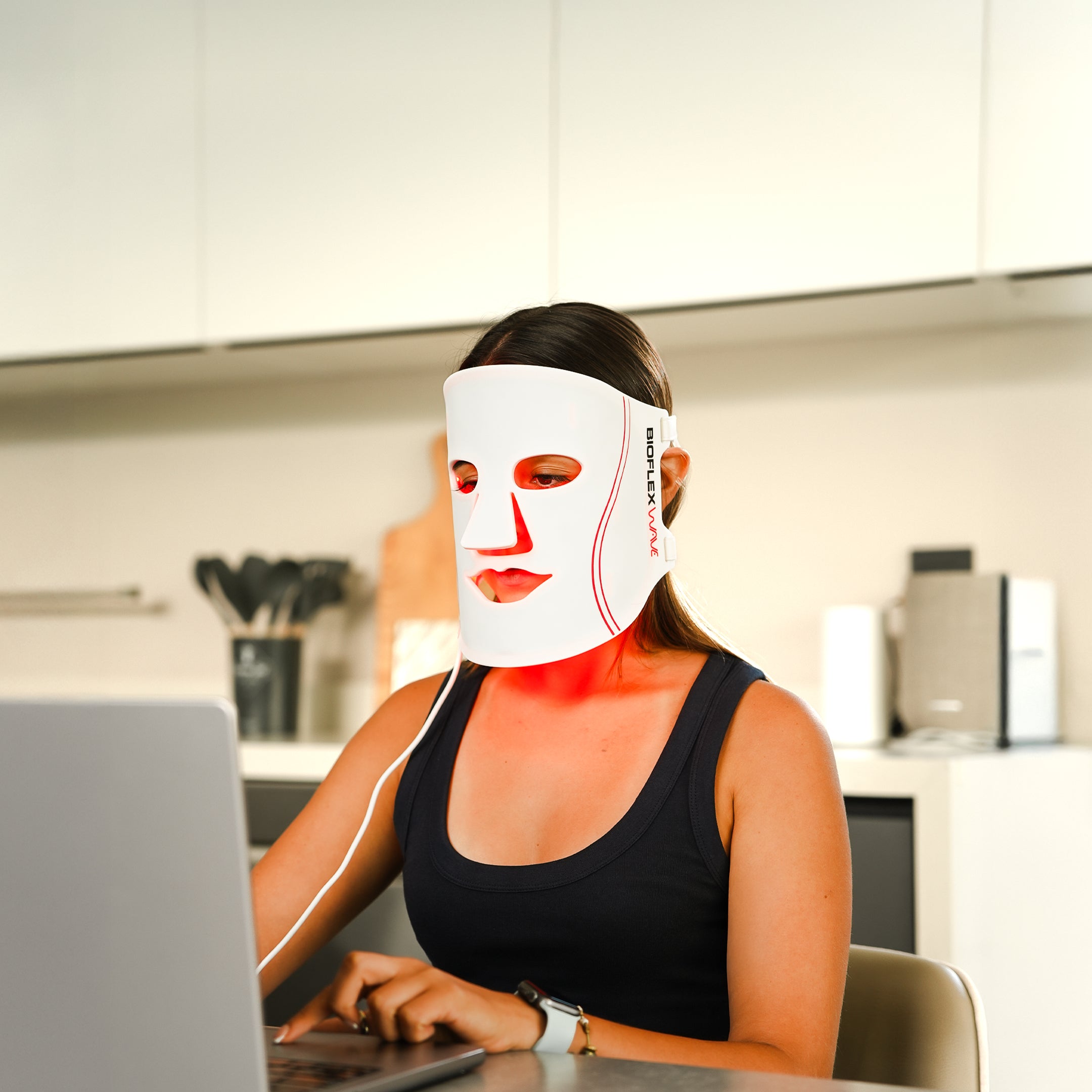 A lady wearing BIOFLEX Beauty Mask
